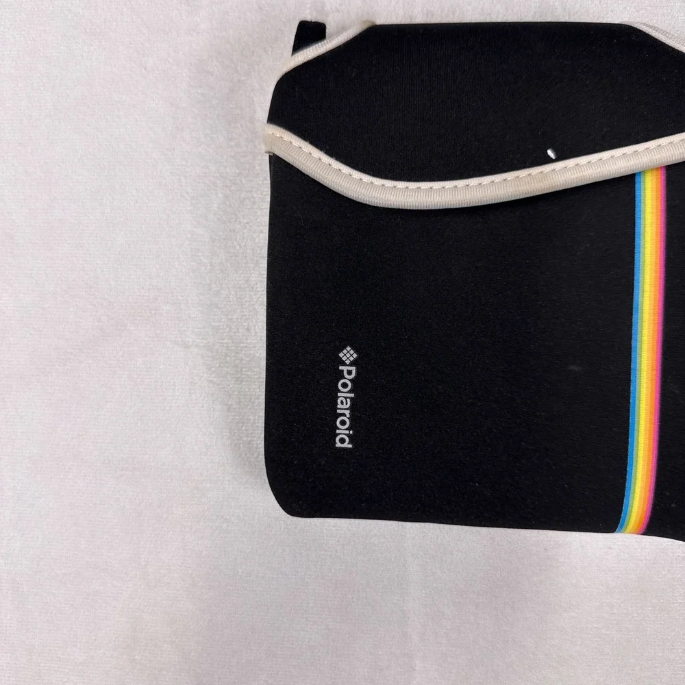 Polaroid Camera Pouch Case Black Neoprene Rainbow Stripe Retro Sleeve Small